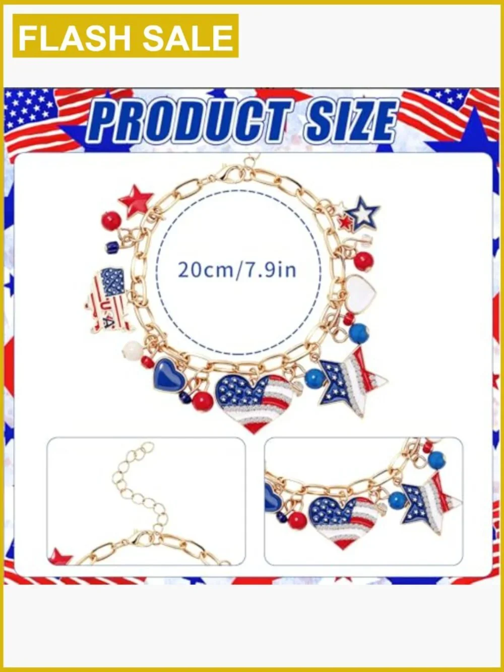 Patriotic USA Link Bracelet Adjustable Chain Lobster Claw Alloy